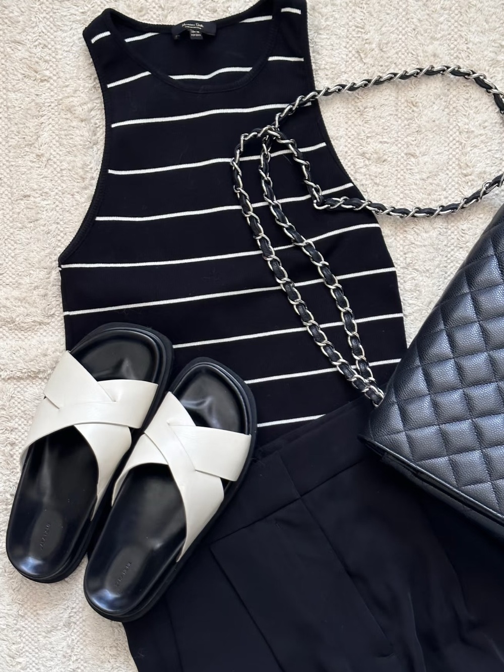 Massimo Dutti Black and White Striped Ribbed Tank Top